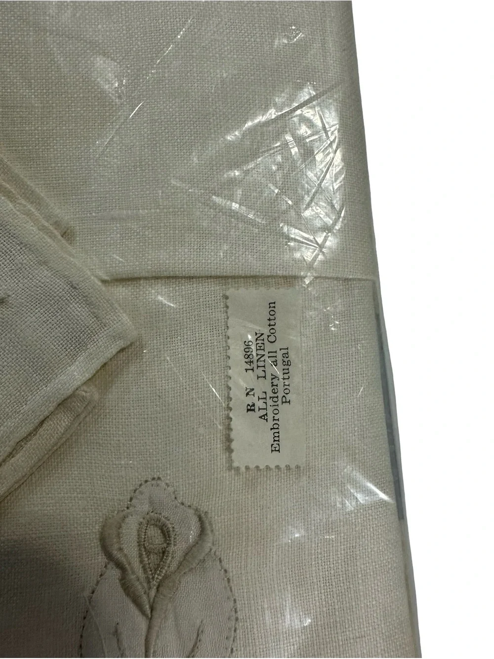 Vtg Imperial Coronet Linen Tablecloth Set 5pc Embroidered Rose Cutwork Portugal